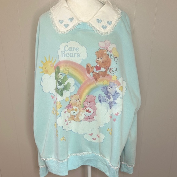 EUC Dolls Kill x Care Bears In Good Company Oversized Sweatshirt - Baby Blue - Picture 1 of 14